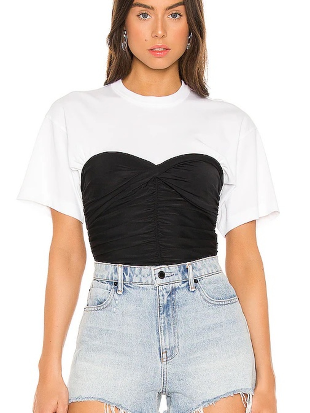 Alexander Wang Black and White Layered Bustier Tee - Size Medium